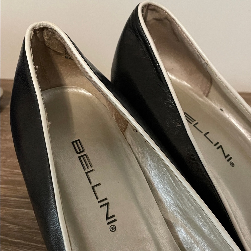 Bellini Shoes Women Size 9W Black White Trim Accents Mid-Height Heel Square Toe - Picture 4 of 10